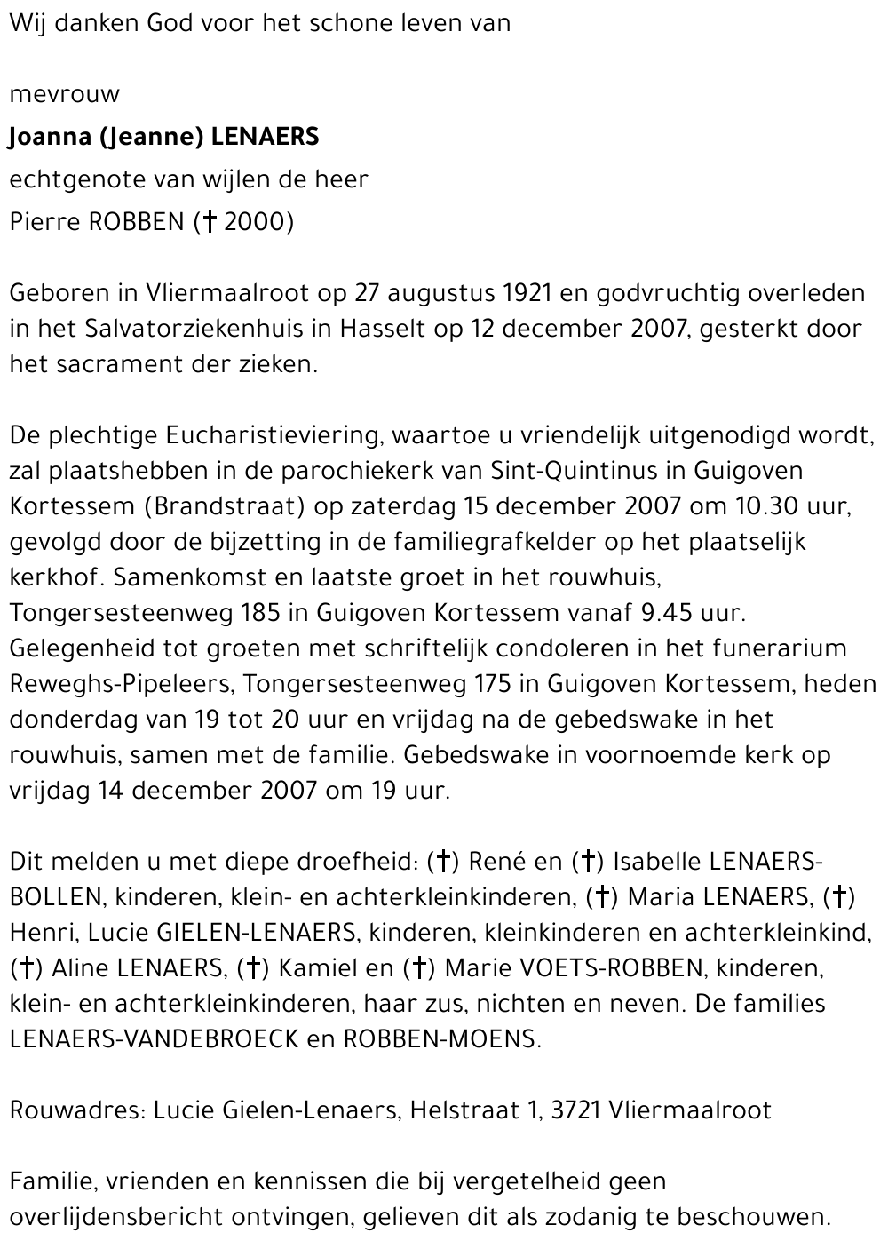 Joanna (Jeanne) Lenaers