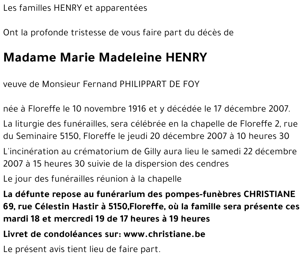 Marie Madeleine HENRY