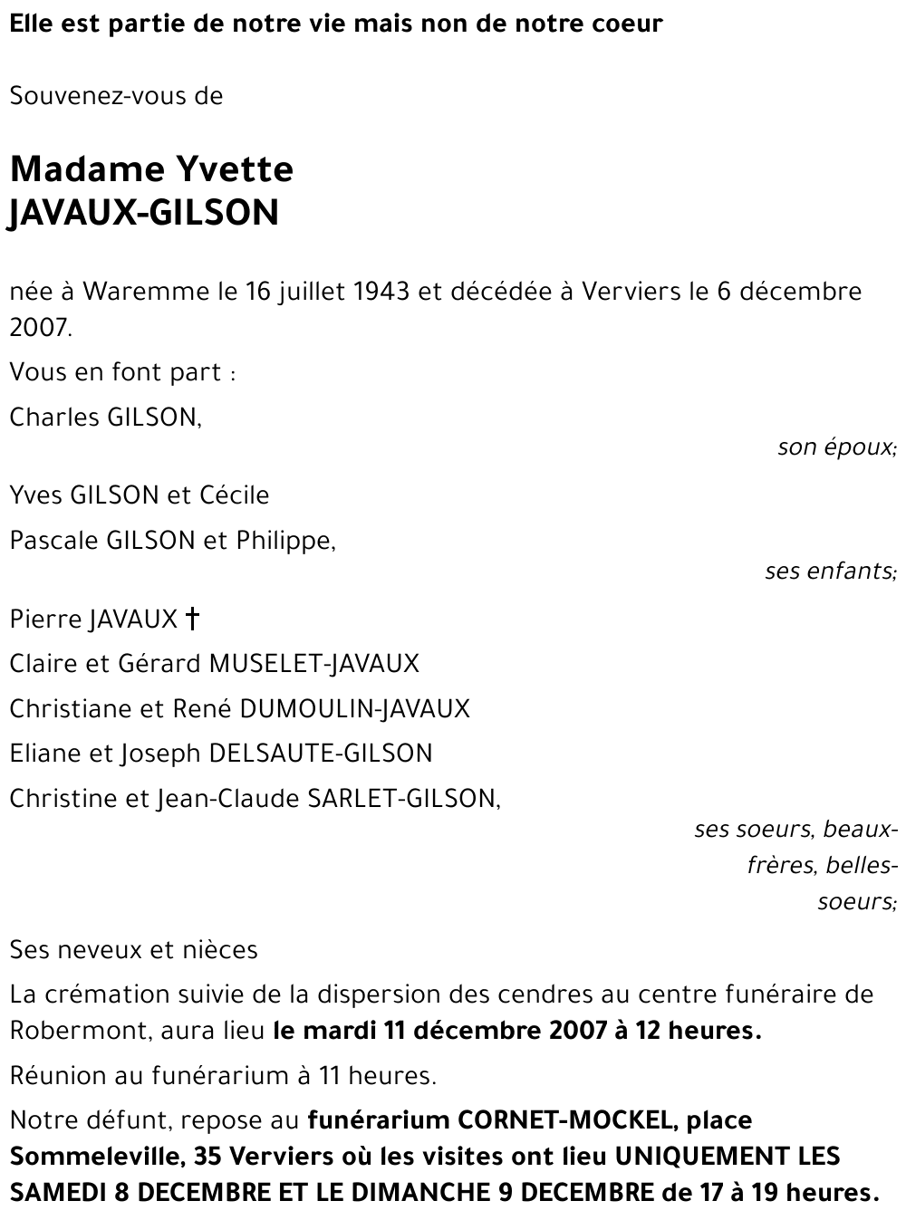 Yvette JAVAUX-GILSON