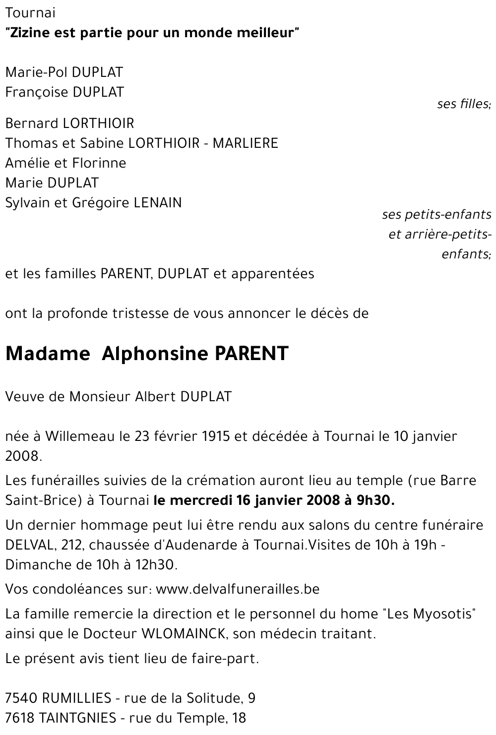 Alphonsine PARENT