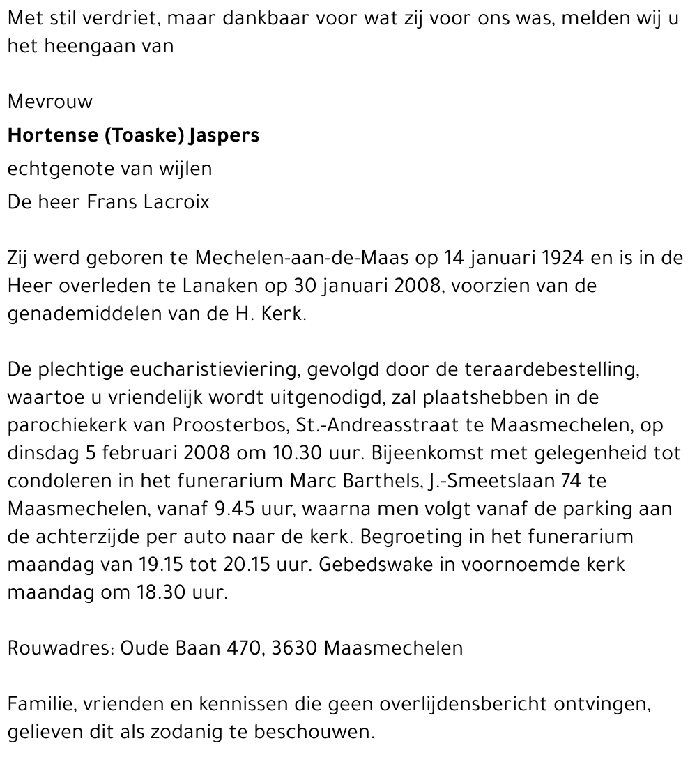 Hortense (Toaske) Jaspers