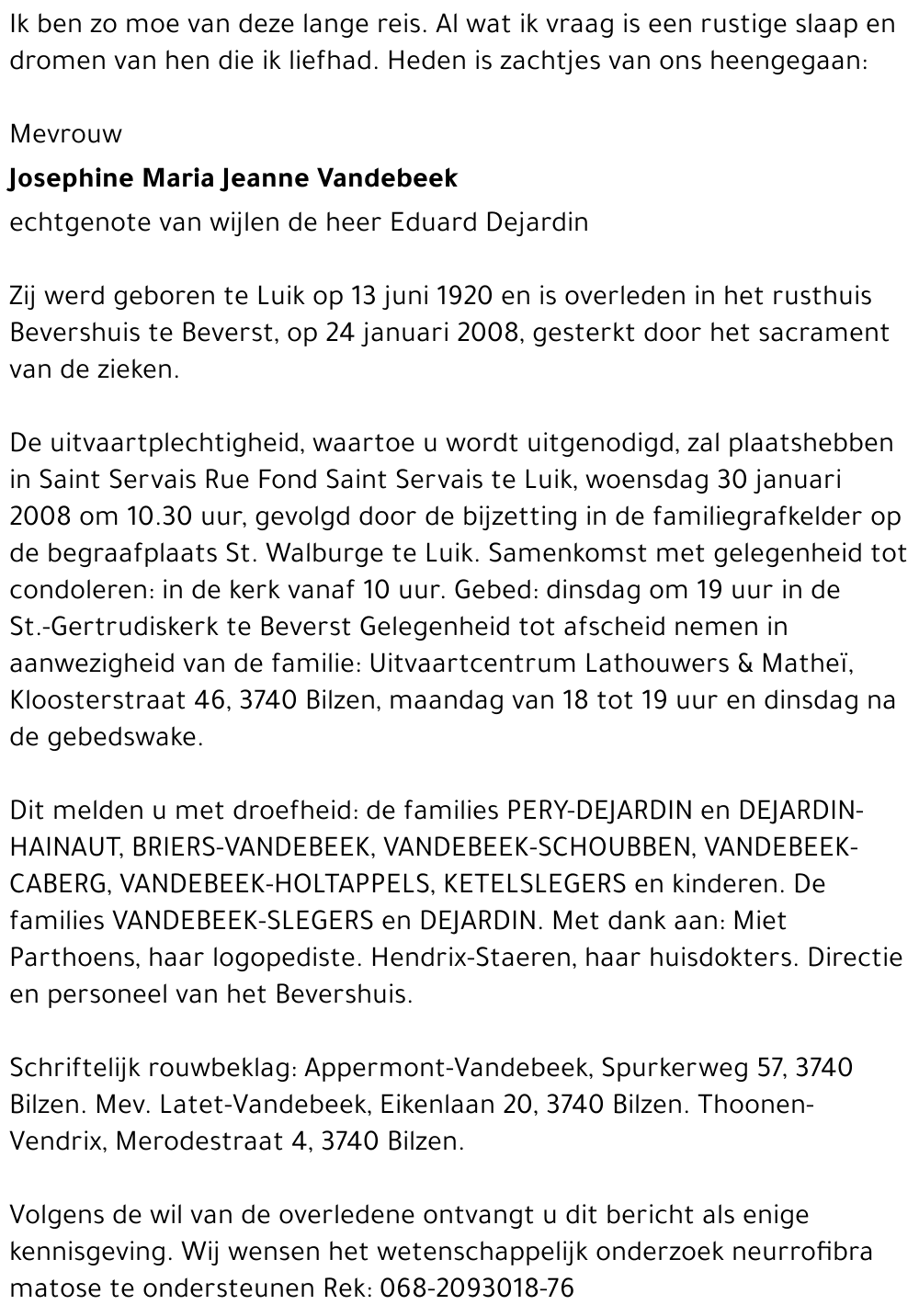 Josephine Maria Jeanne VANDEBEEK