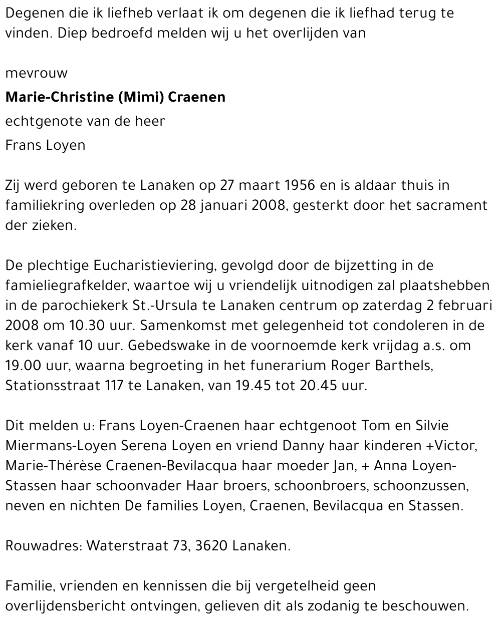 Marie-Christine (Mimi) Craenen