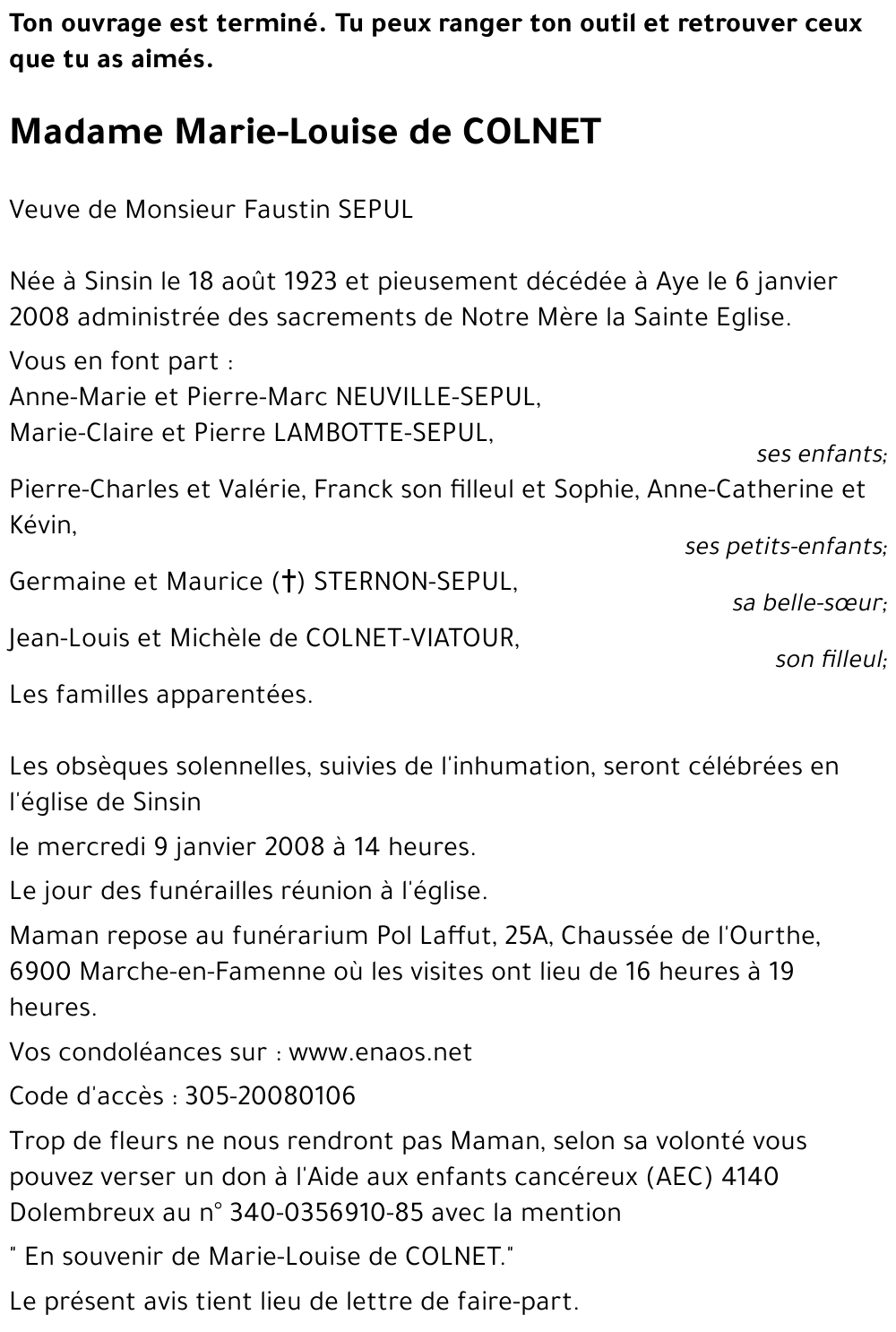 Marie-Louise de COLNET