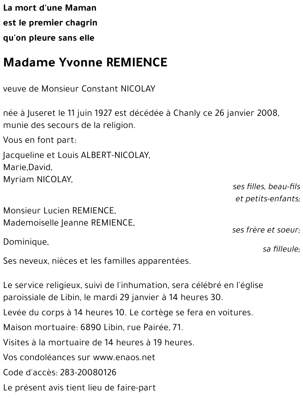 Yvonne REMIENCE