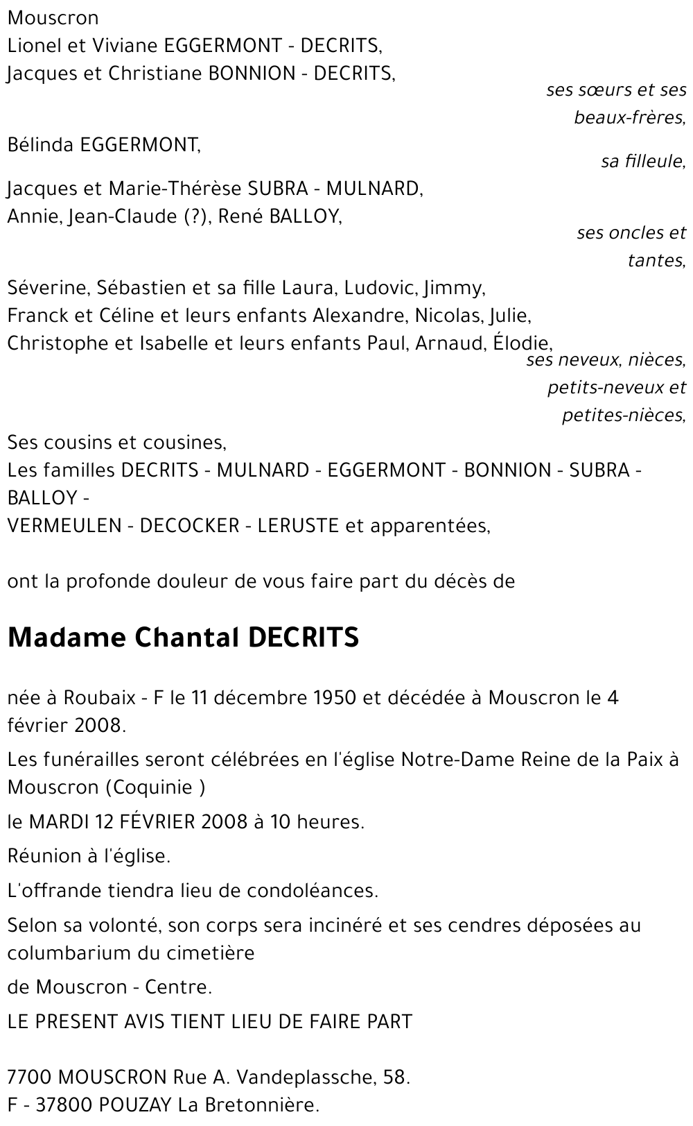 Chantal DECRITS