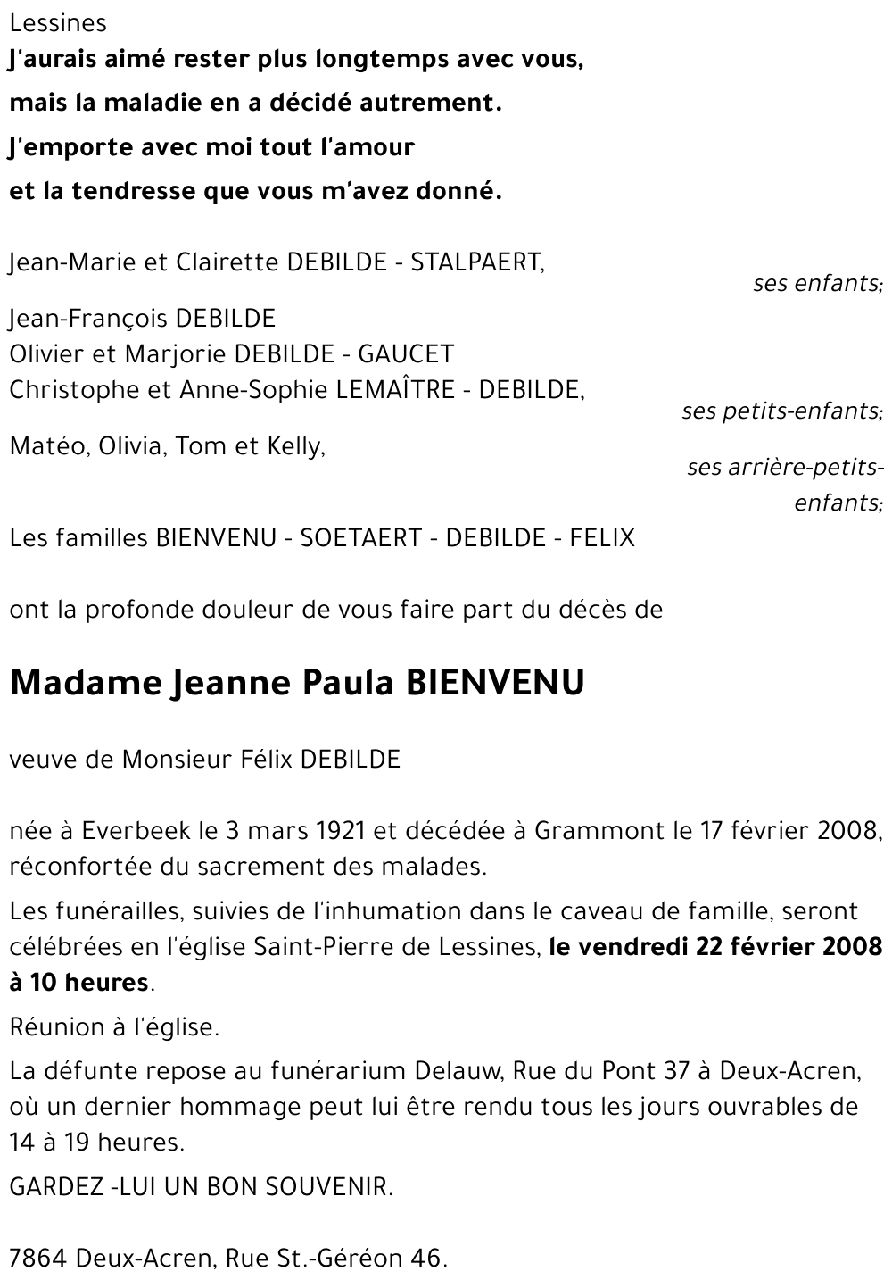 Jeanne Paula BIENVENU