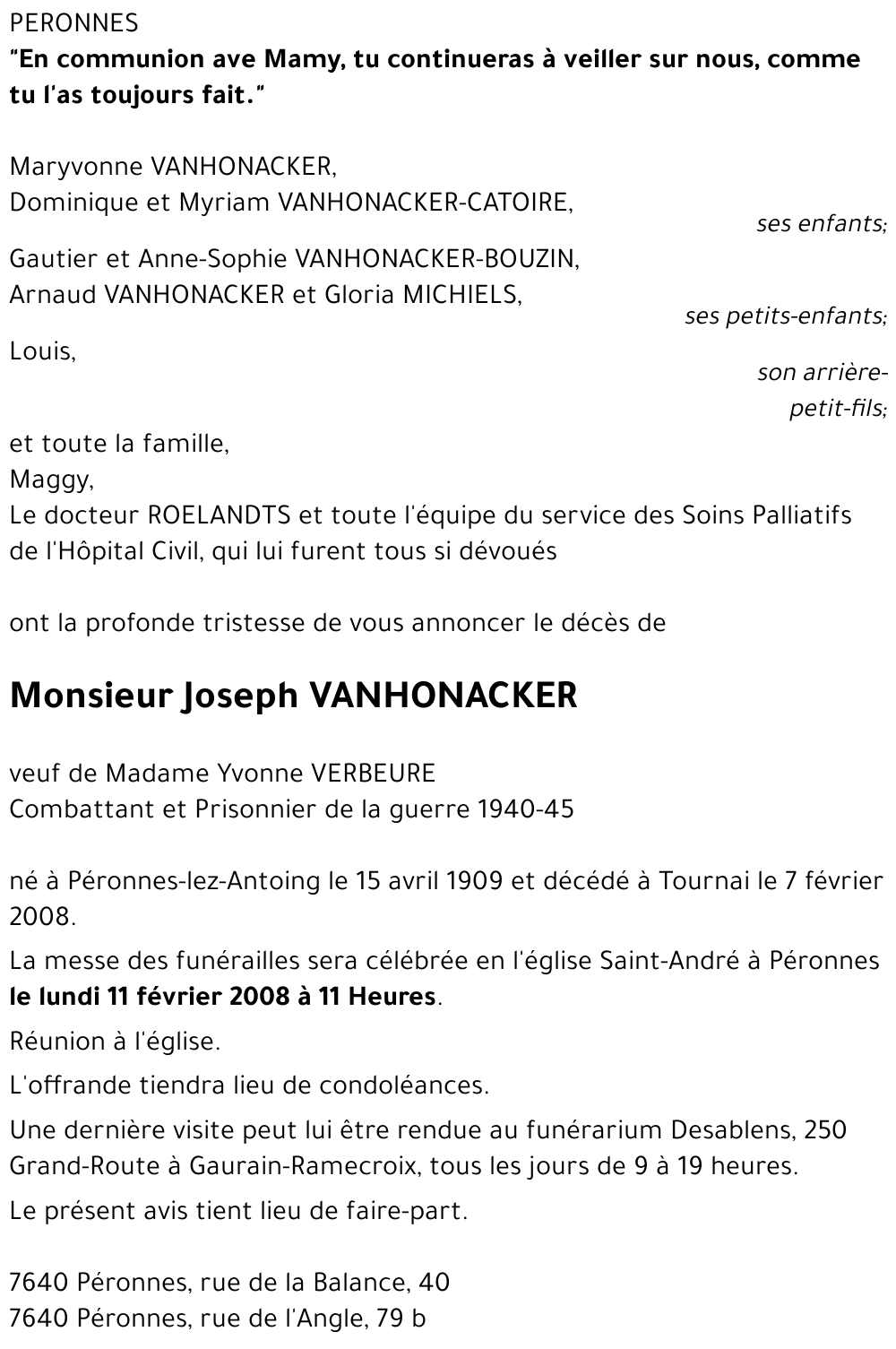 Joseph VANHONACKER