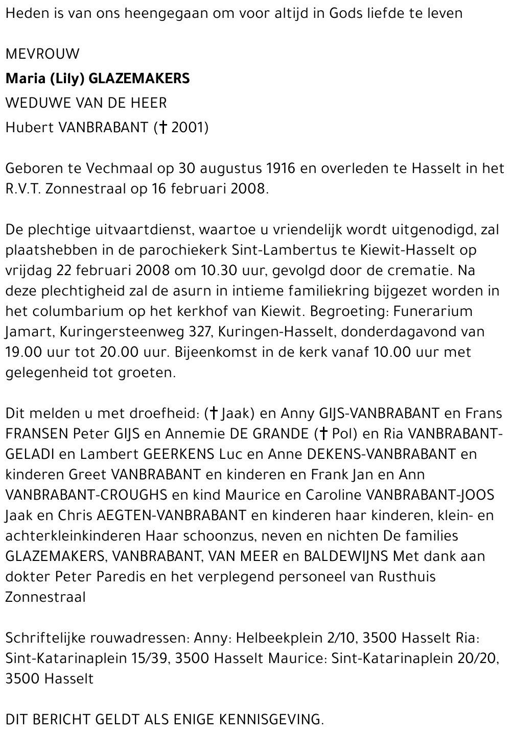 Maria (Lily) Glazemakers