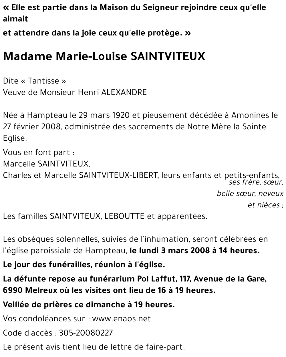 Marie-Louise SAINTVITEUX