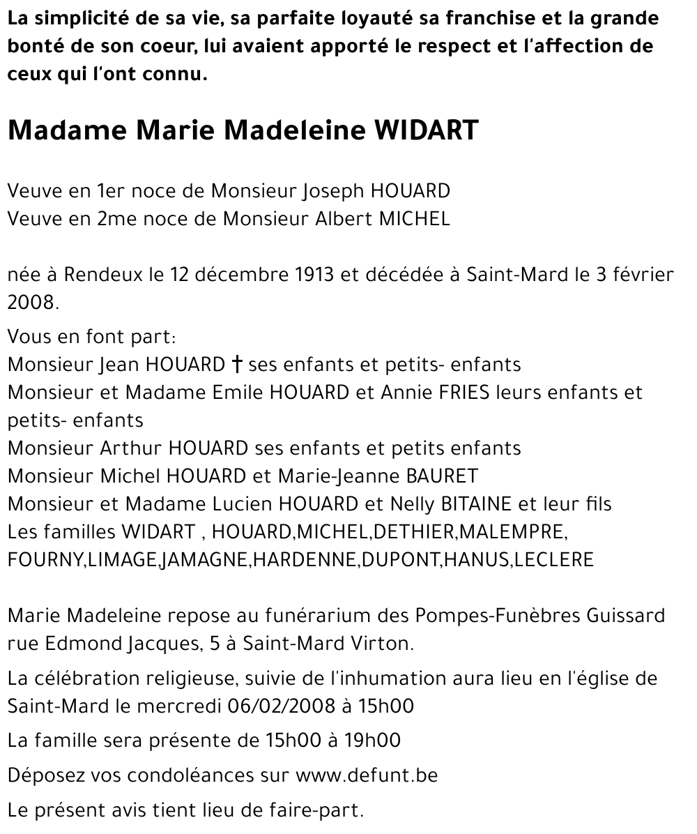 Marie Madeleine WIDART