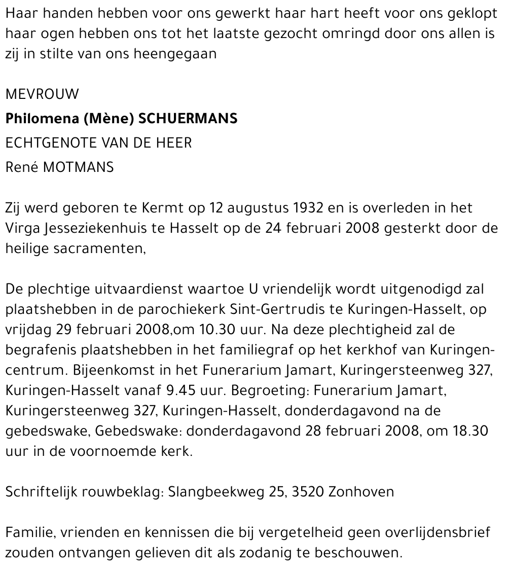 Philomena (Mène) Schuermans