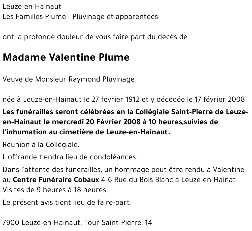 Valentine Plume