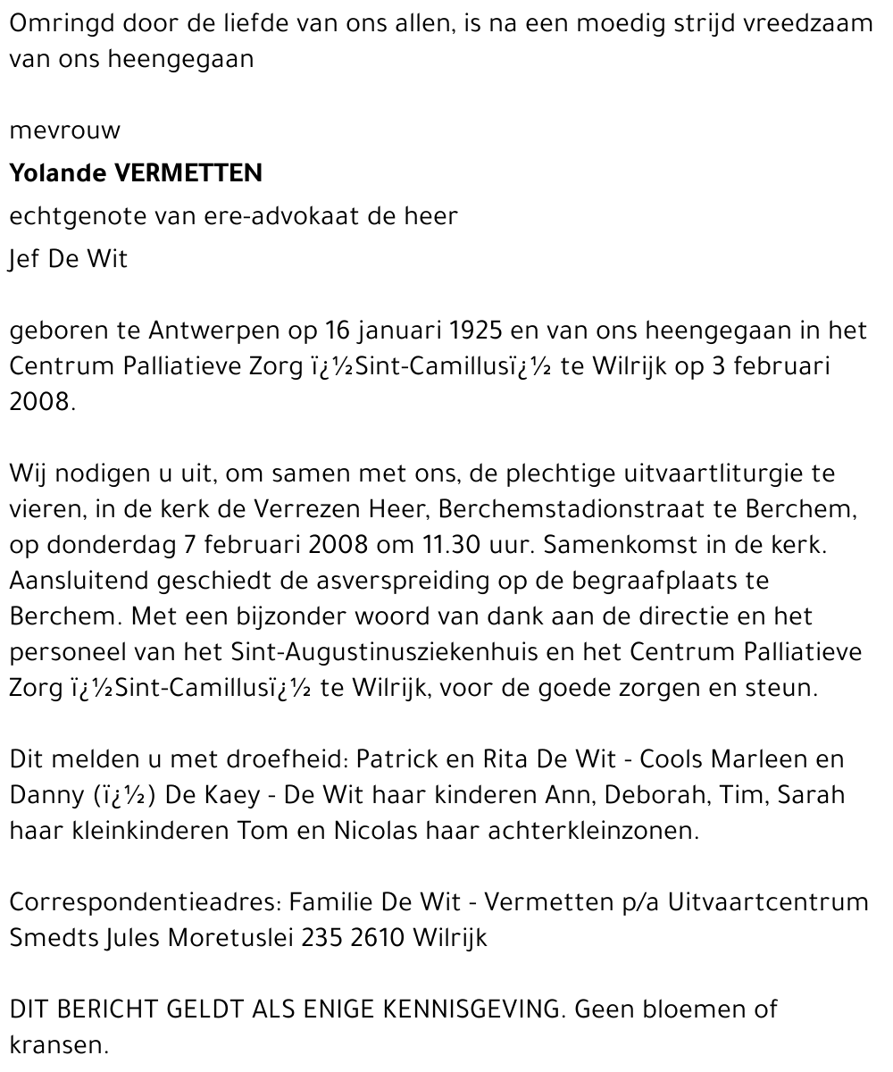 VERMETTEN YOLANDE