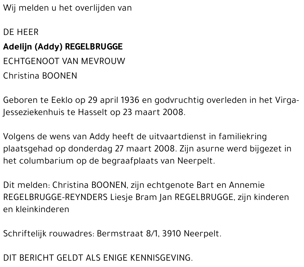 Adelijn (Addy) Regelbrugge
