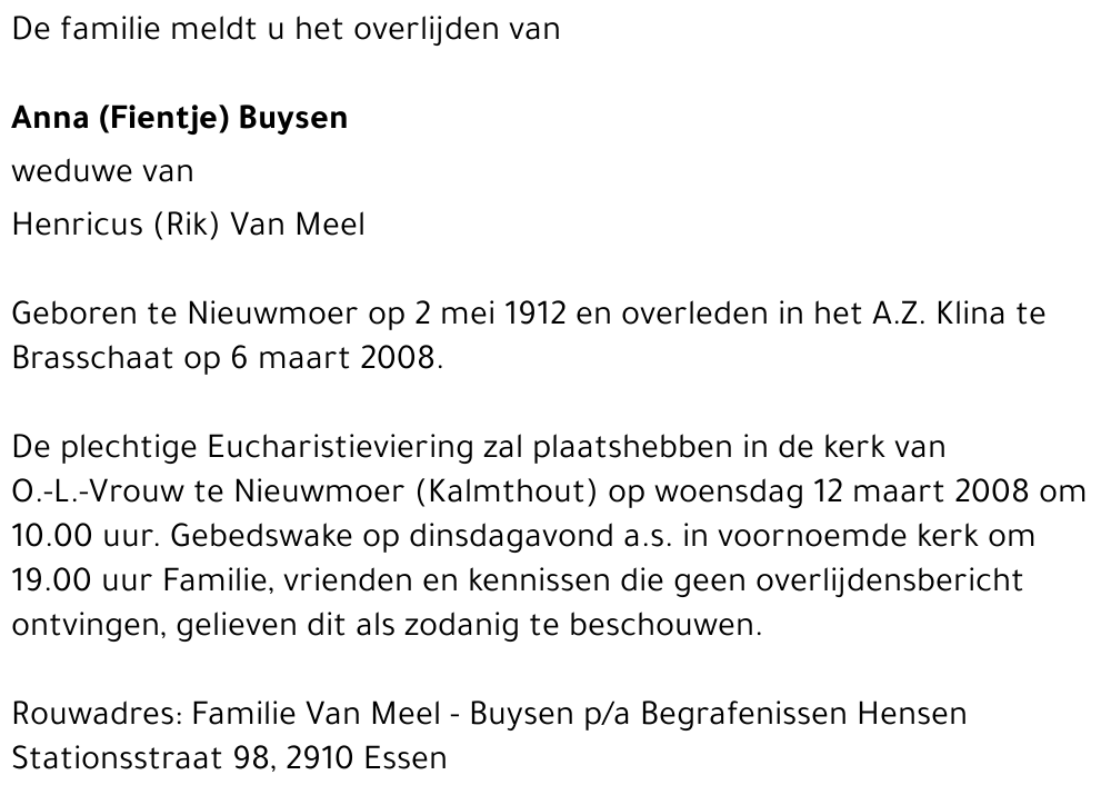 Anna (Fientje) Buysen