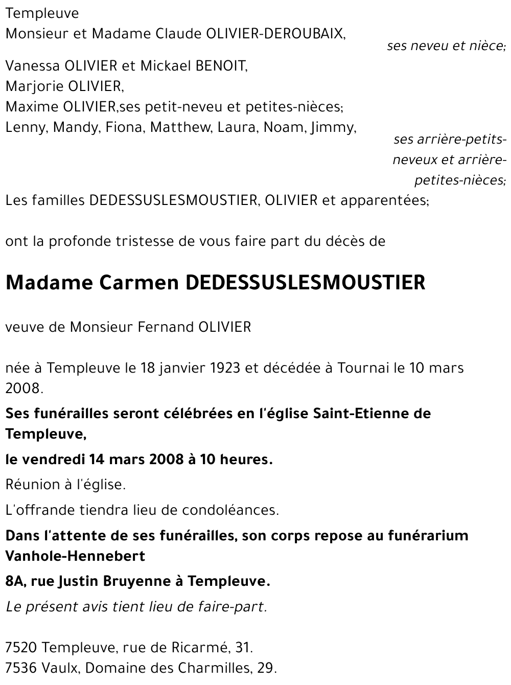 Carmen DEDESSUSLESMOUSTIER