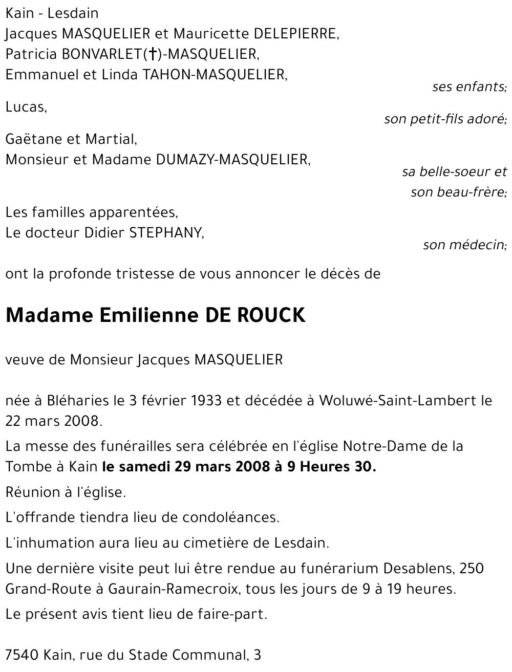 Emilienne DE ROUCK