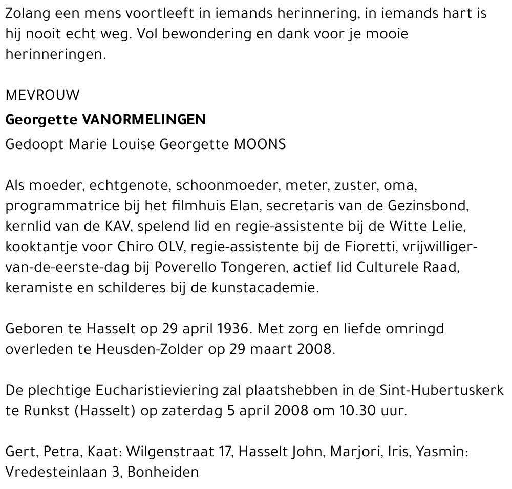 Georgette Vanormelingen