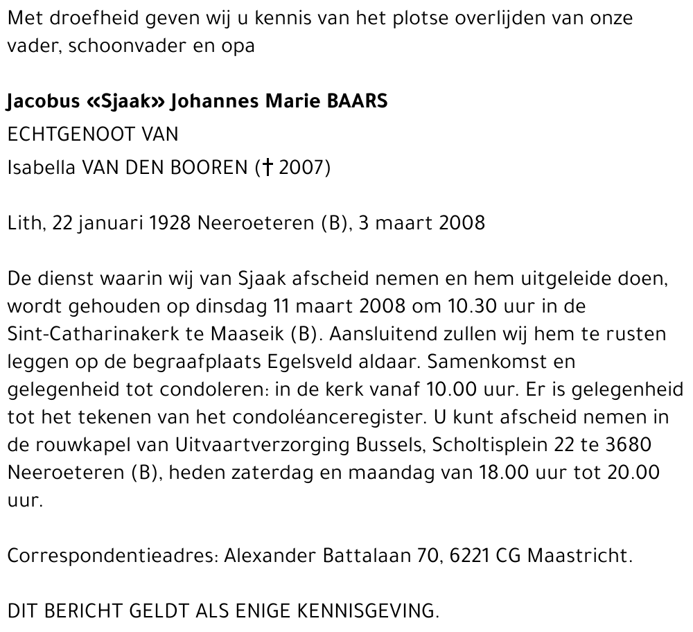 Jacobus «Sjaak» Johannes Marie Baars