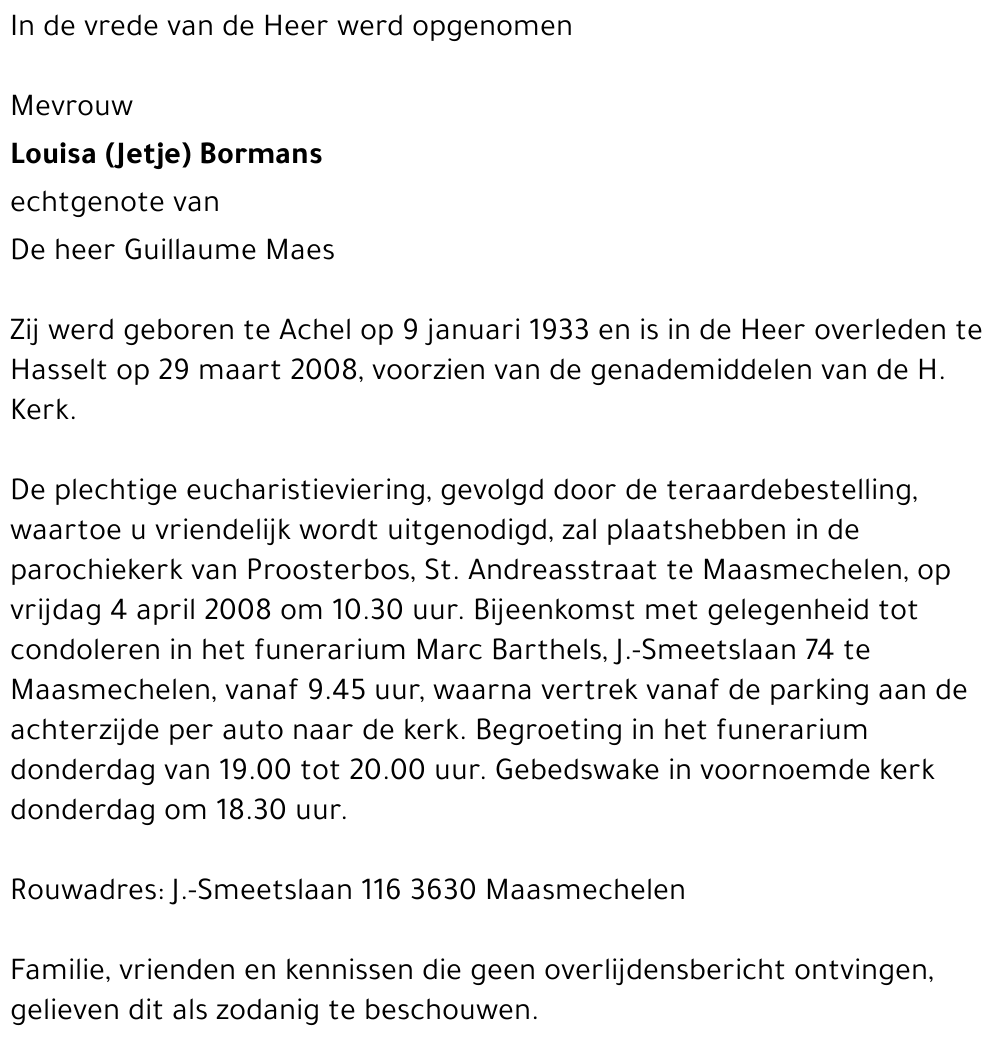 Louisa (Jetje) Bormans