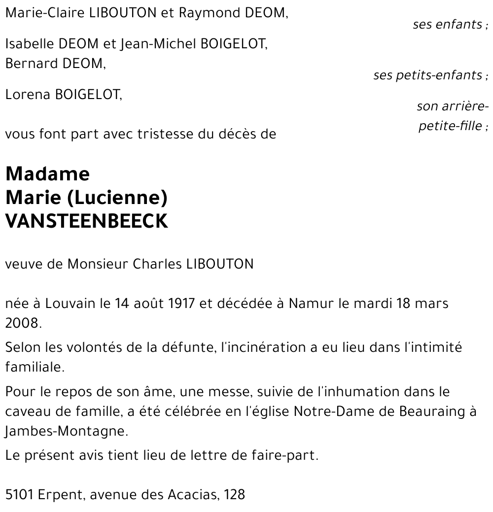 Lucienne VANSTEENBEECK