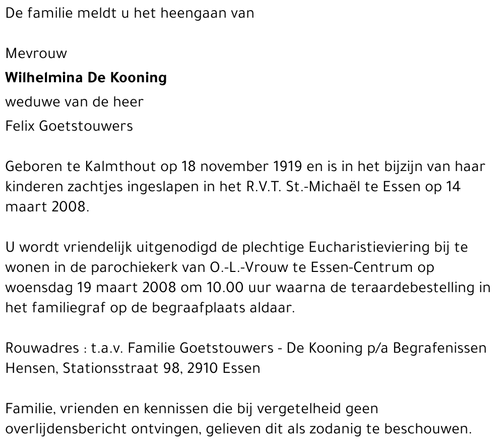 Wilhelmina De Kooning