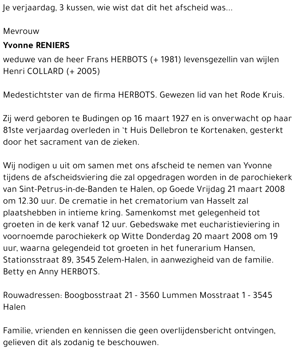 Yvonne RENIERS