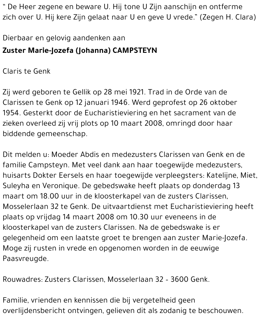 Zuster Marie-Jozefa (Johanna) CAMPSTEYN