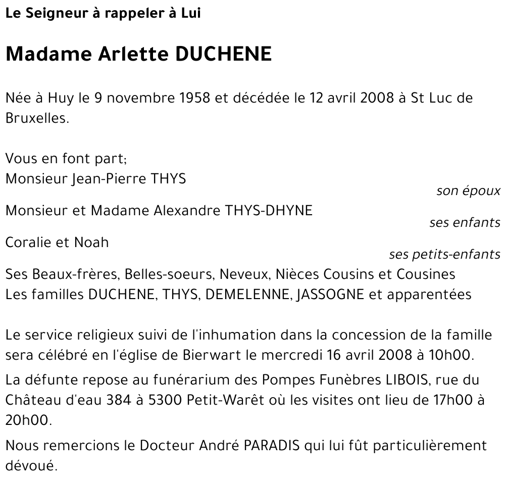 Arlette DUCHENE