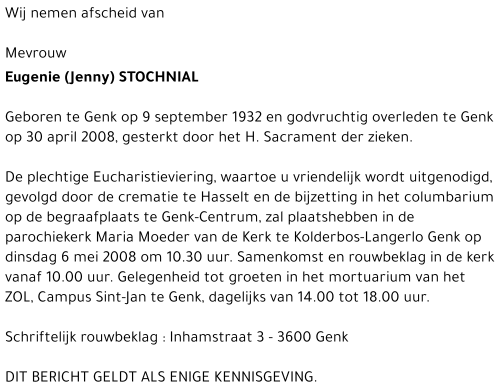 Eugenie (Jenny) STOCHNIAL