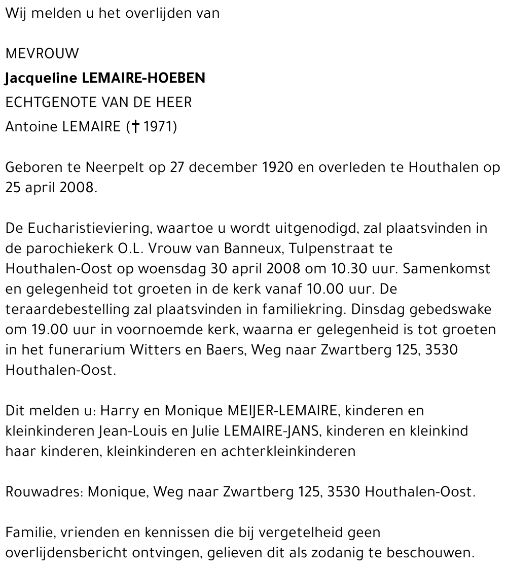 Jacqueline Lemaire-Hoeben