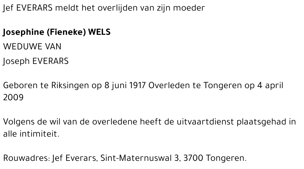 Josephine (Fieneke) Wels