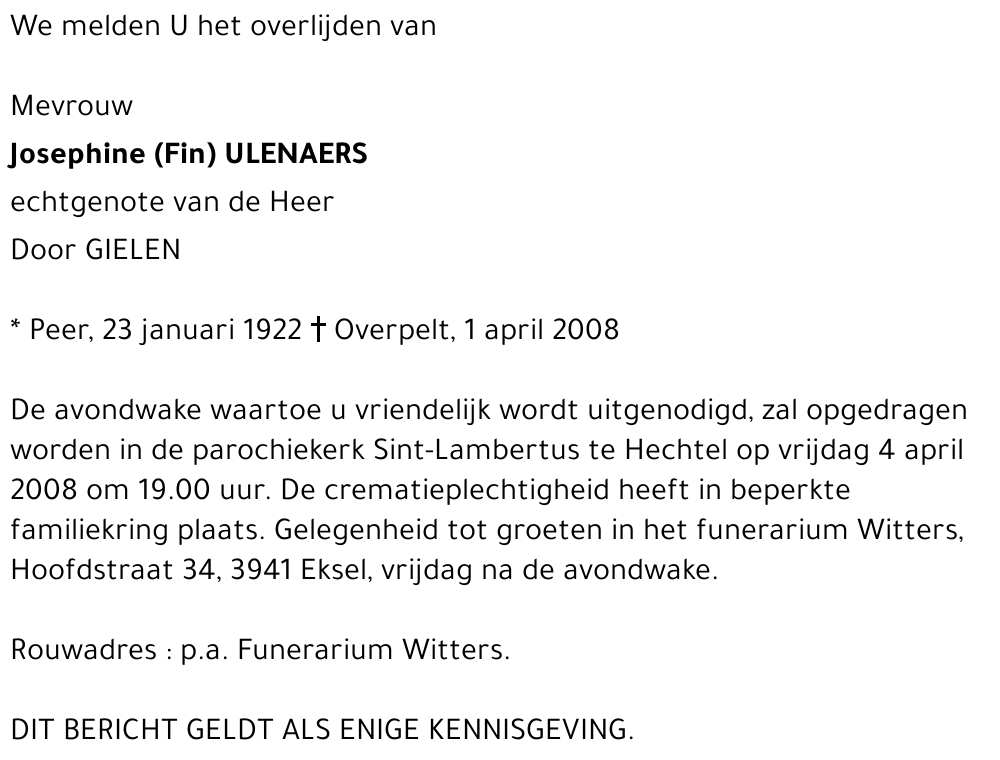 Josephine (Fin) Ulenaers