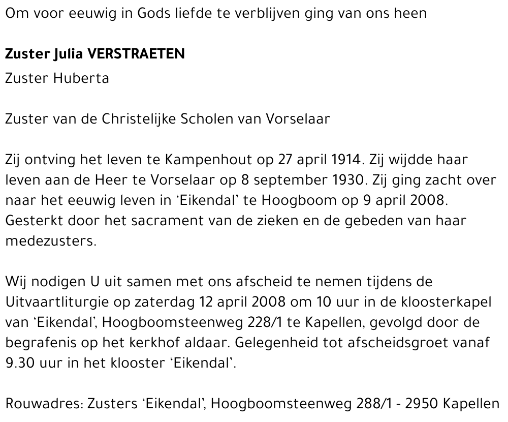 Julia - zuster Huberta Verstraeten