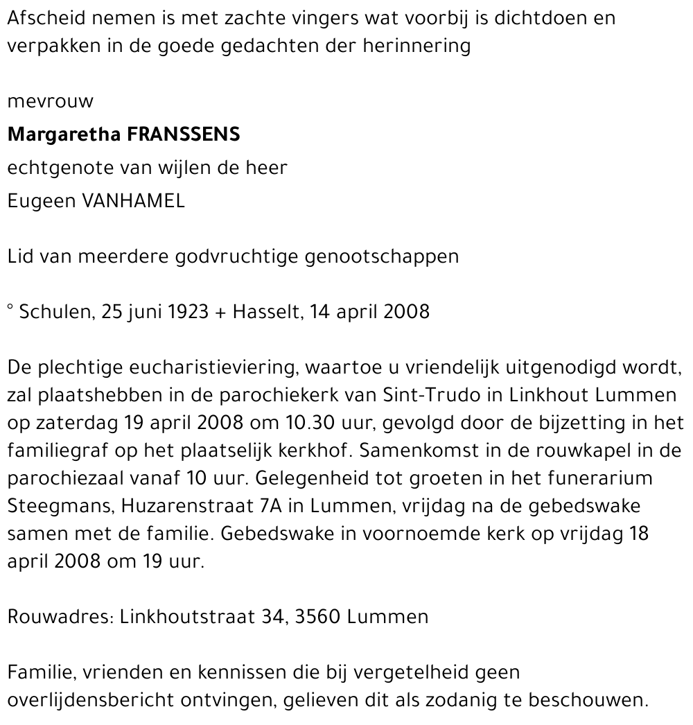 Margaretha FRANSSENS