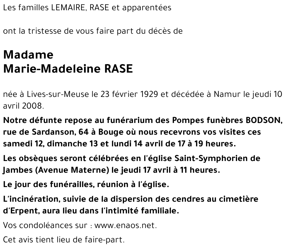 Marie-Madeleine RASE