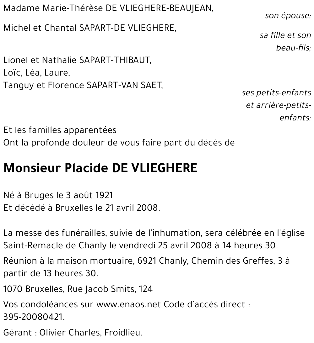 Placide DE VLIEGHERE