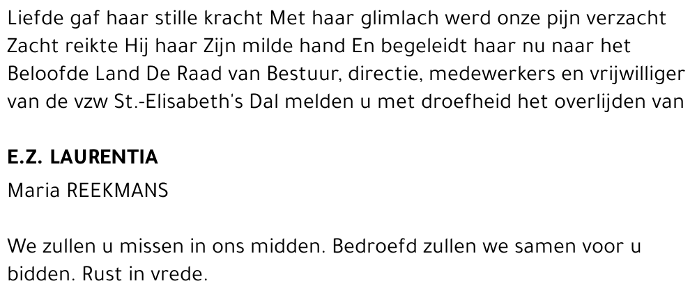 Zuster Laurentia (Maria Reekmans)