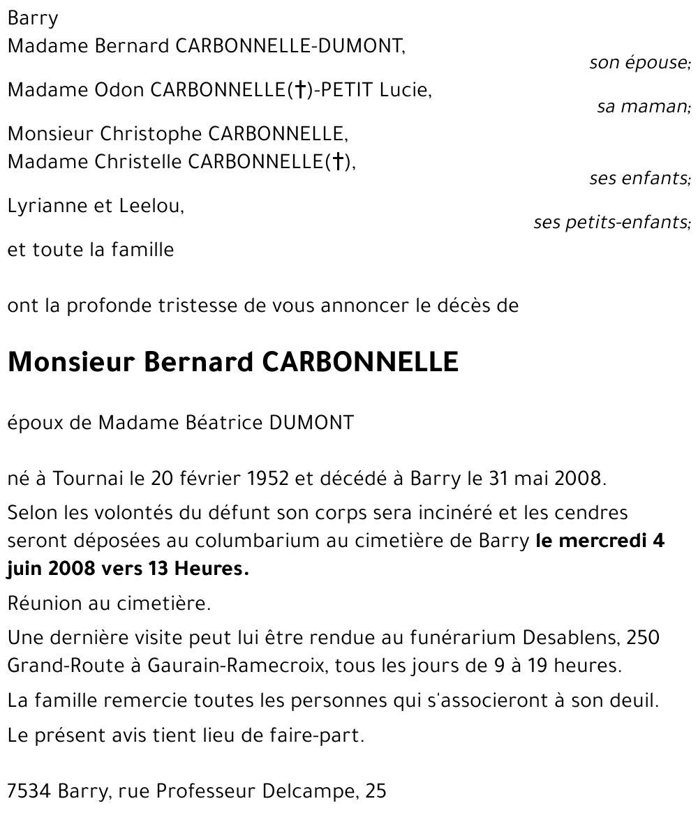 Bernard CARBONNELLE