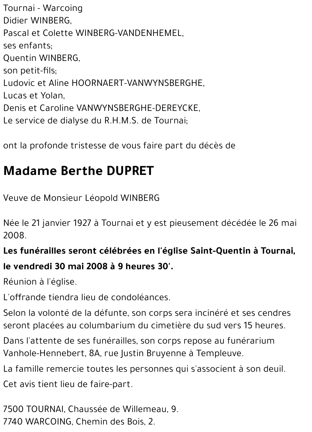 Berthe DUPRET