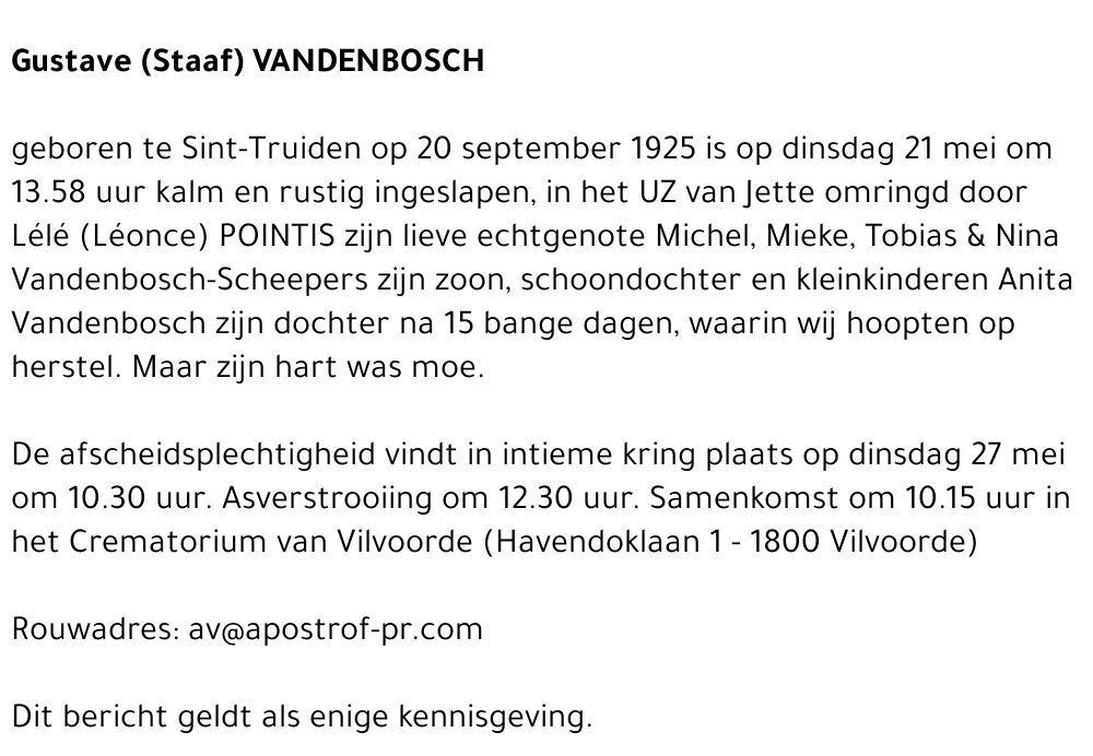 Gustave (Staaf) Vandenbosch