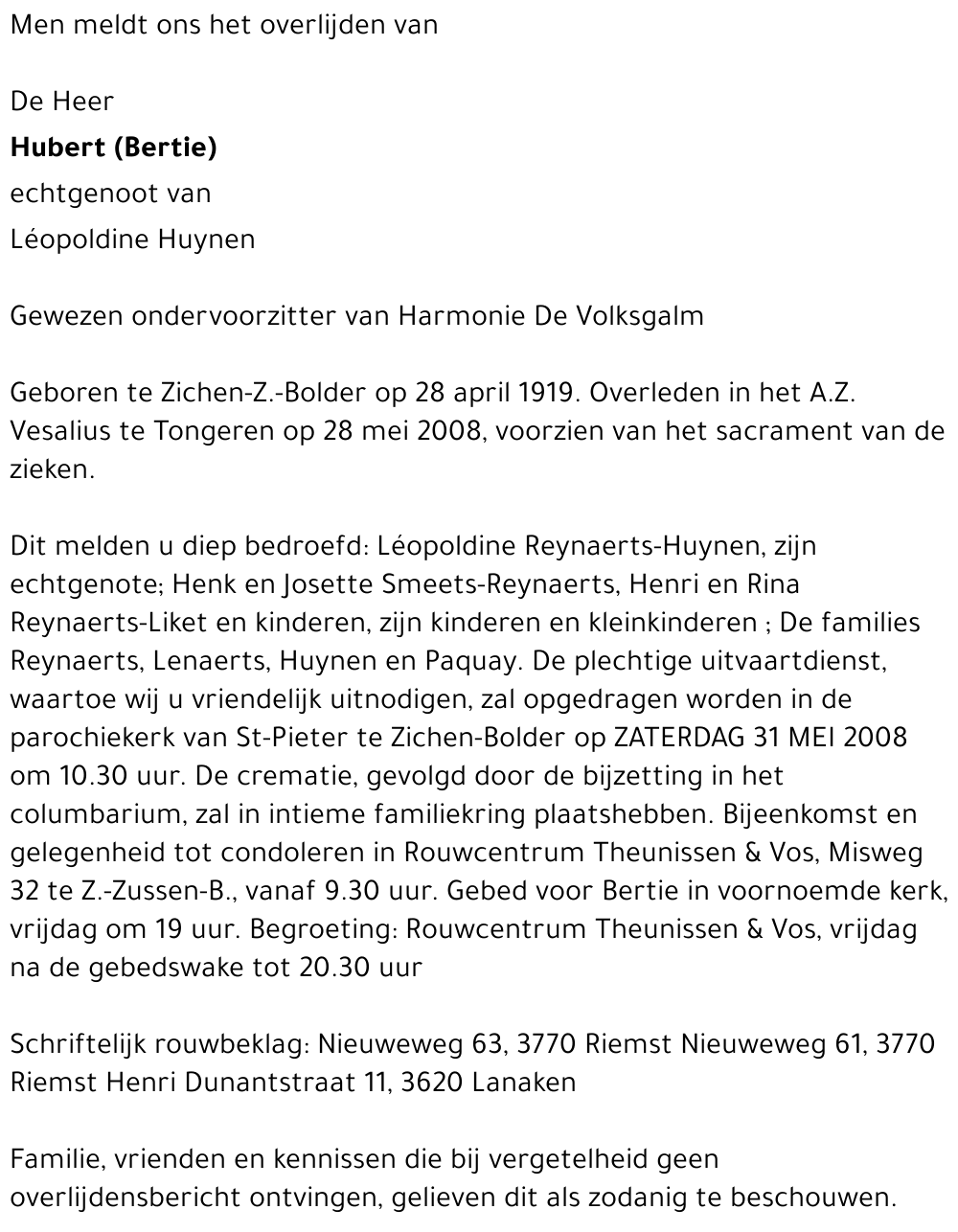 Hubert (Bertie) Reynaerts