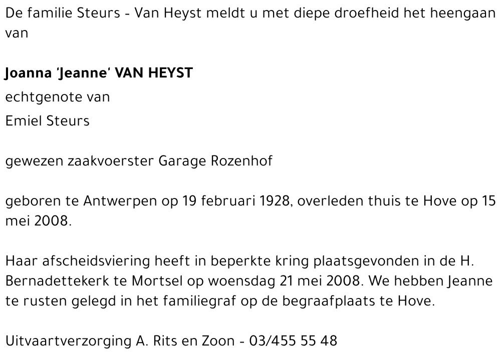 Joanna Jeanne Van Heyst