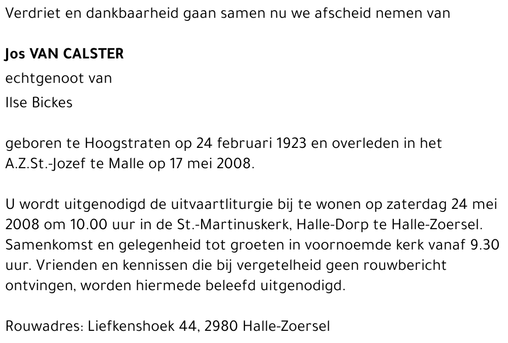 Jos VAN CALSTER
