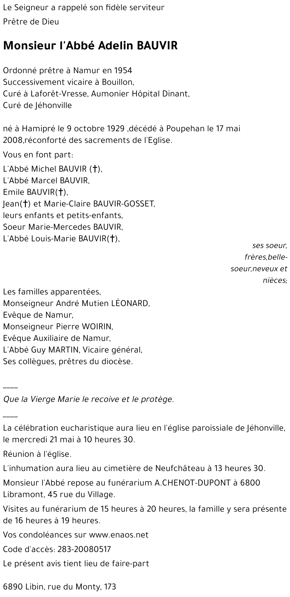 l'Abbé Adelin BAUVIR