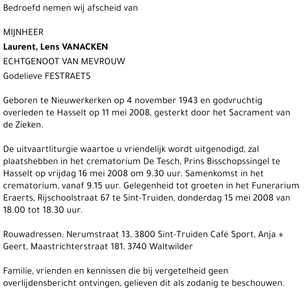 Laurent, Lens Vanacken