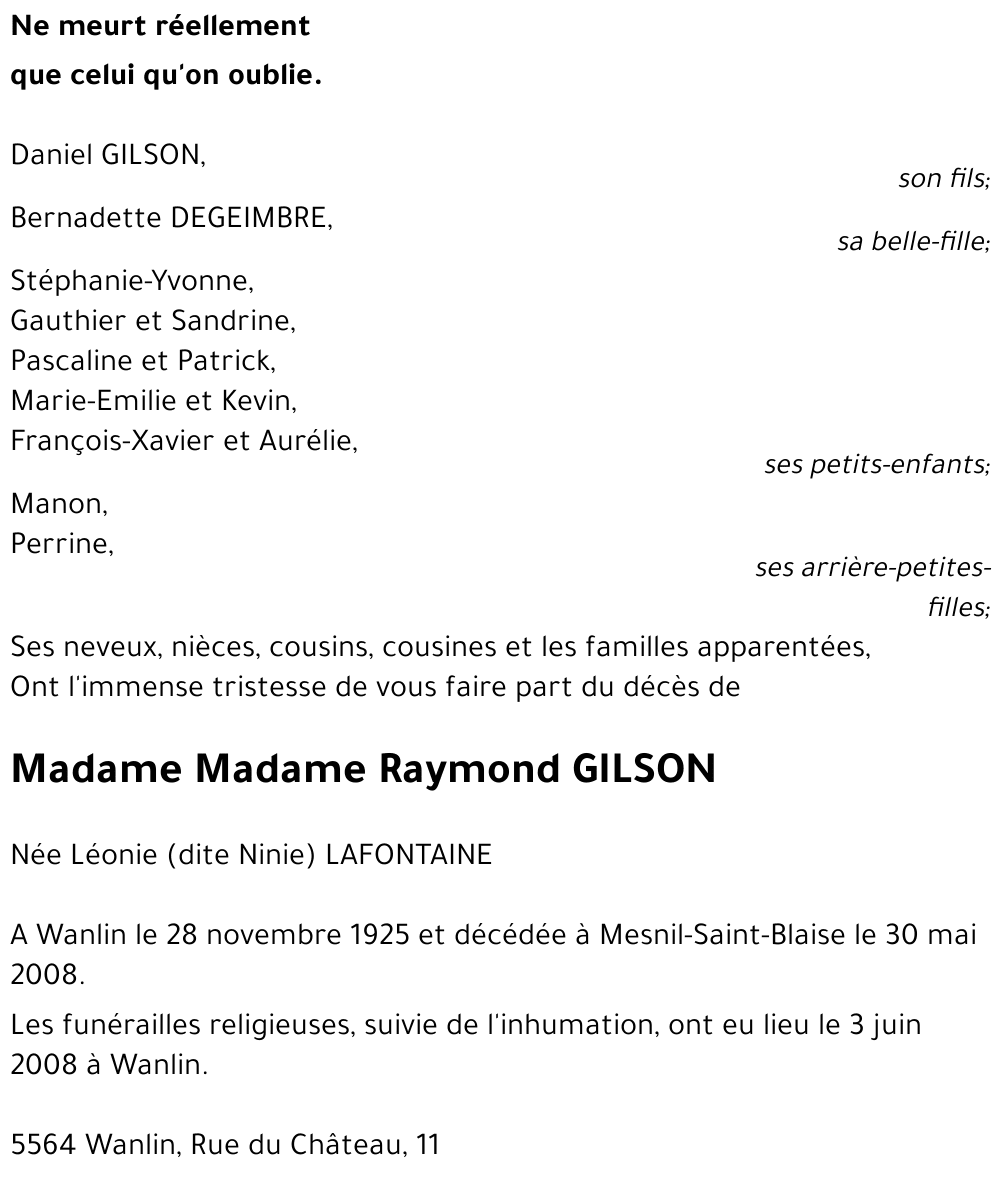 Léonie (dite Ninie) LAFONTAINE