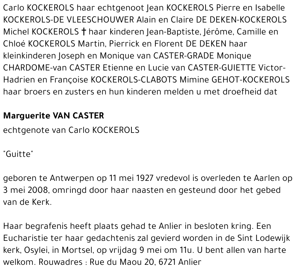 Marguerite VAN CASTER