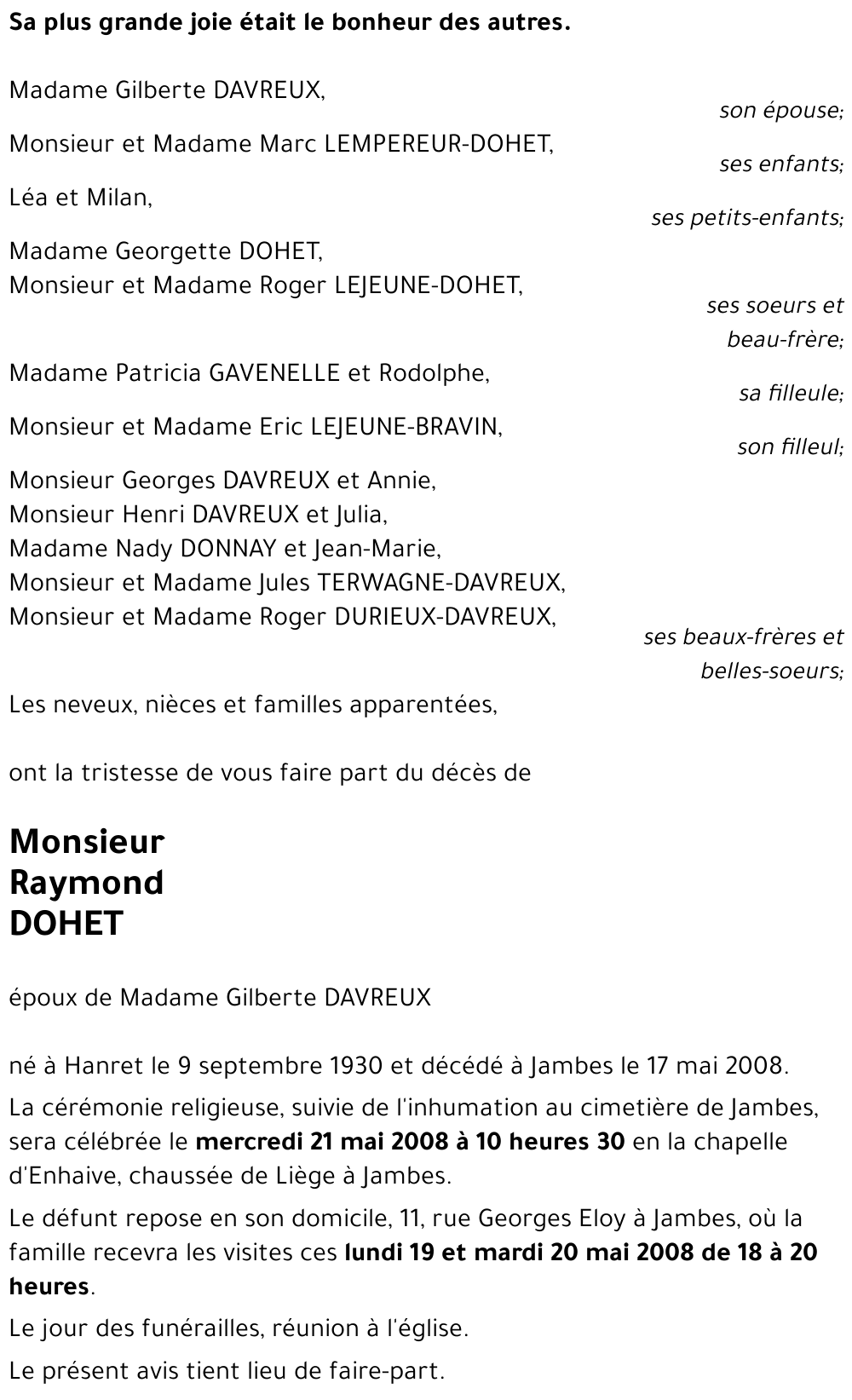 Raymond DOHET